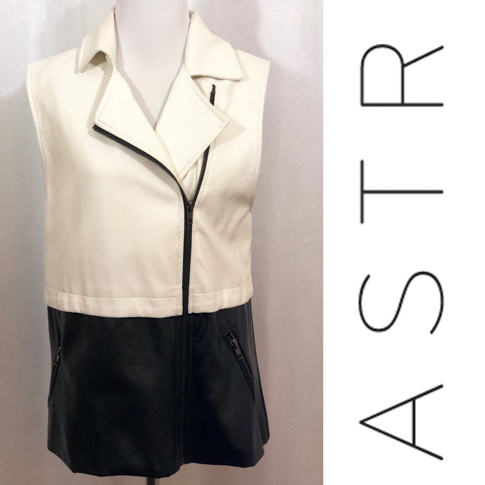 ASTR Black & White Color Block Faux Leather Vest